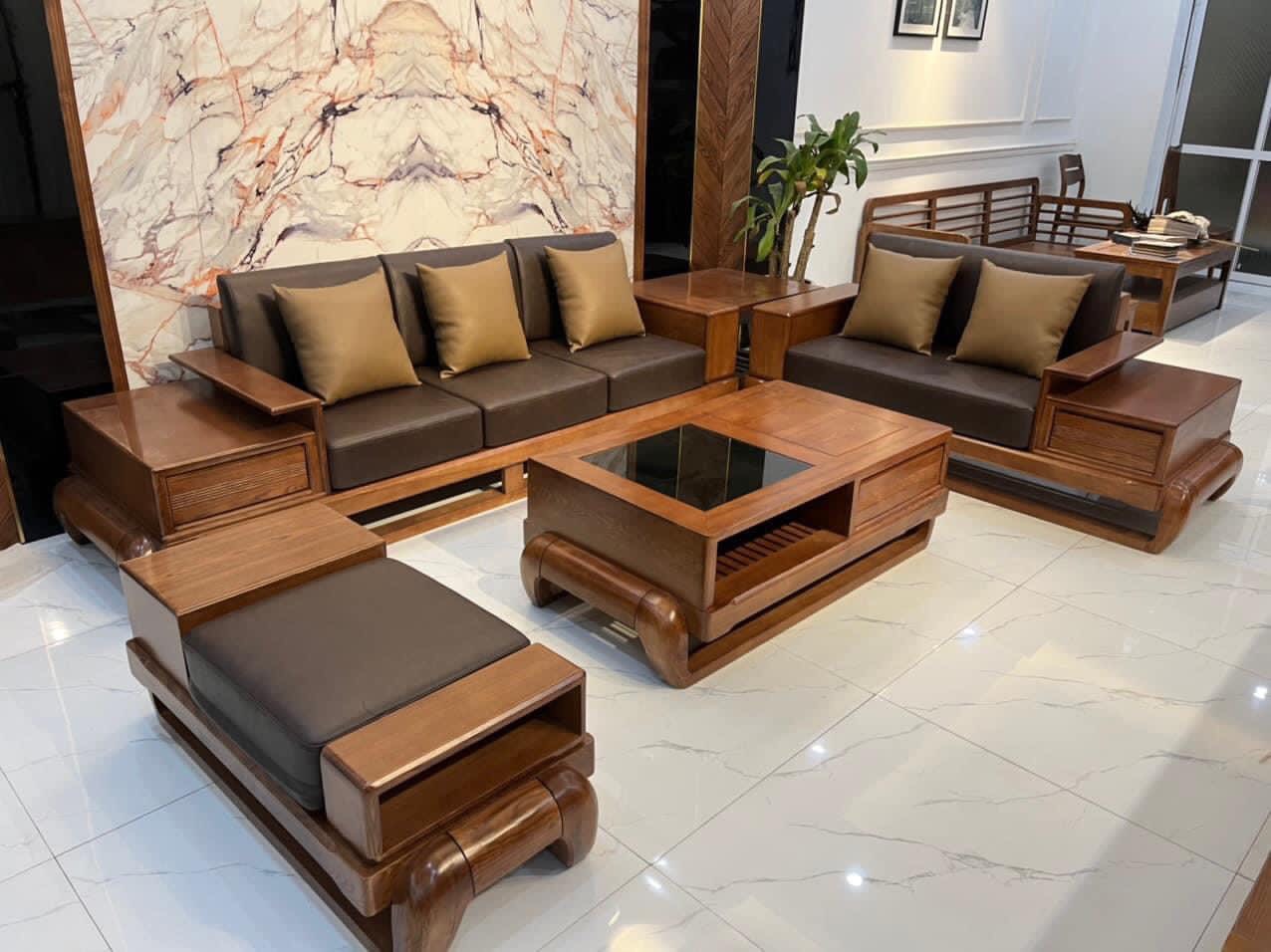 Bộ Bàn Ghế Phòng Khách Sofa Đùi Gà 2 Văng Gỗ Tự Nhiên