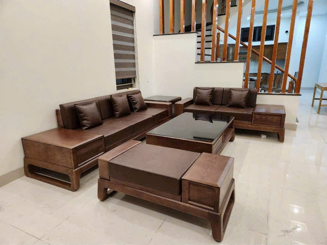 Bộ bàn ghế phòng khách sofa gỗ cao cấp mẫu mới 2025